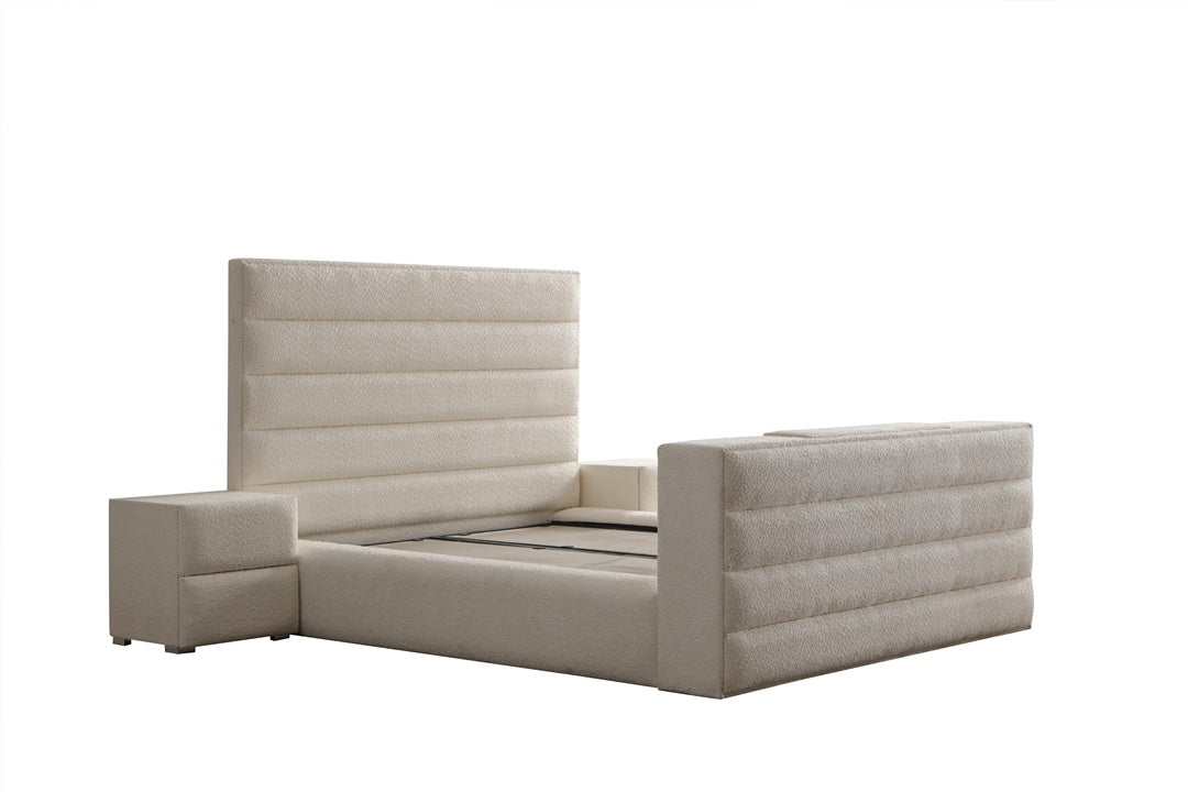 Lit Coffre TV Intégré ICONTY BLANC CASSÉ - Chenille