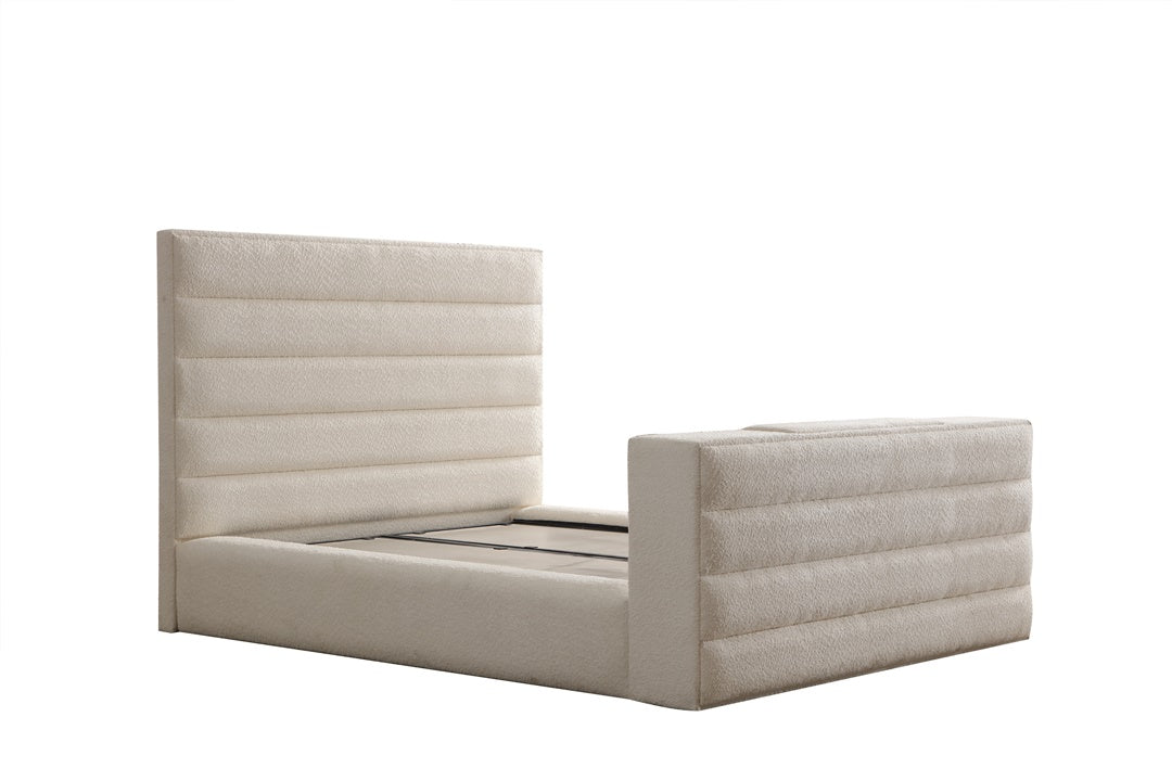 Lit Coffre TV Intégré ICONTY BLANC CASSÉ - Chenille