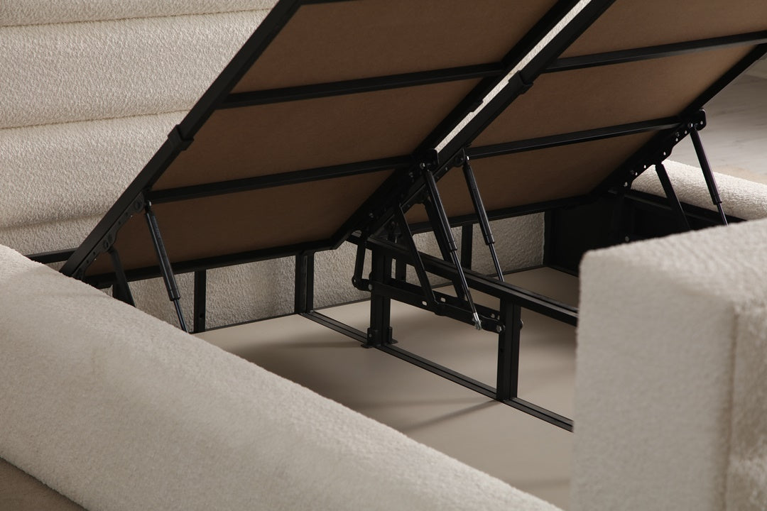 Lit Coffre TV Intégré ICONTY BLANC CASSÉ - Chenille