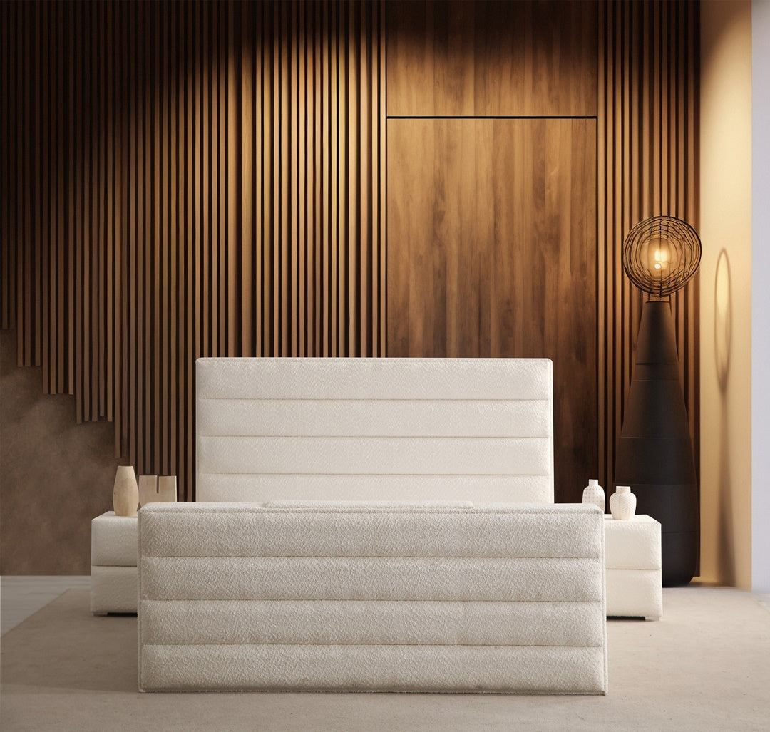 Lit Coffre TV Intégré ICONTY BLANC CASSÉ - Chenille