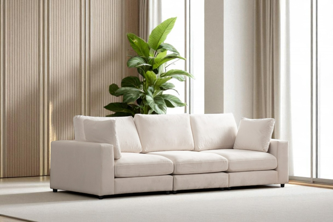 Canapé Modulable Julia Velours 3+1 Pouf