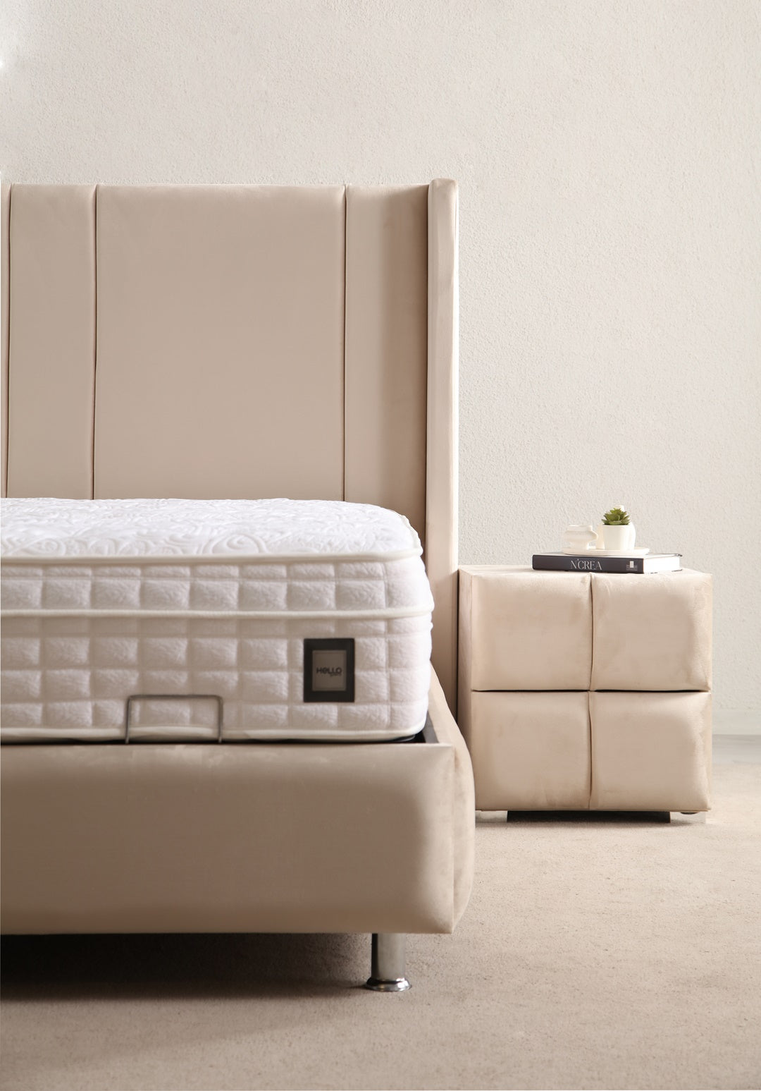 Lit Coffre SILIA BEIGE - Velours