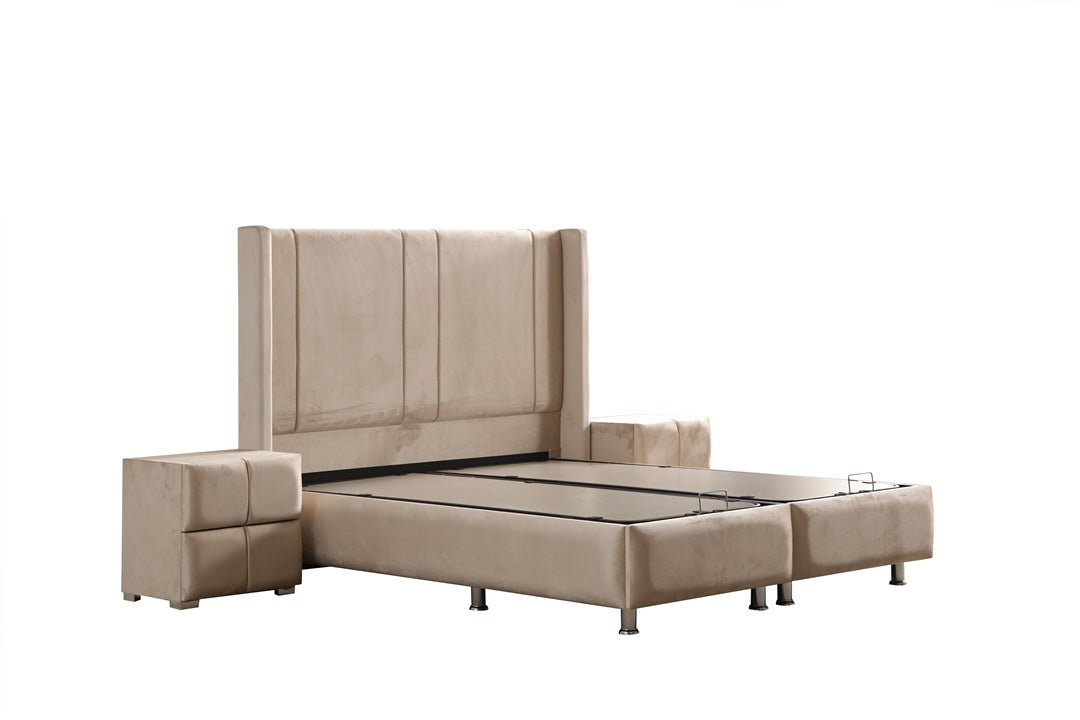 Lit Coffre SILIA BEIGE - Velours