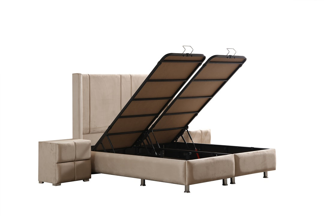 Lit Coffre SILIA BEIGE - Velours