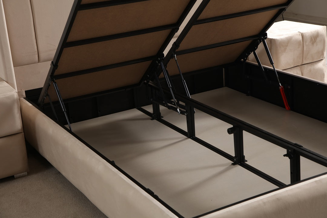 Lit Coffre SILIA BEIGE - Velours