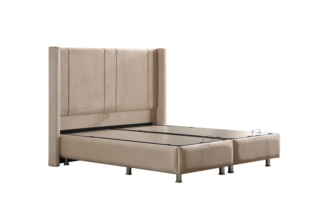 Lit Coffre SILIA BEIGE - Velours