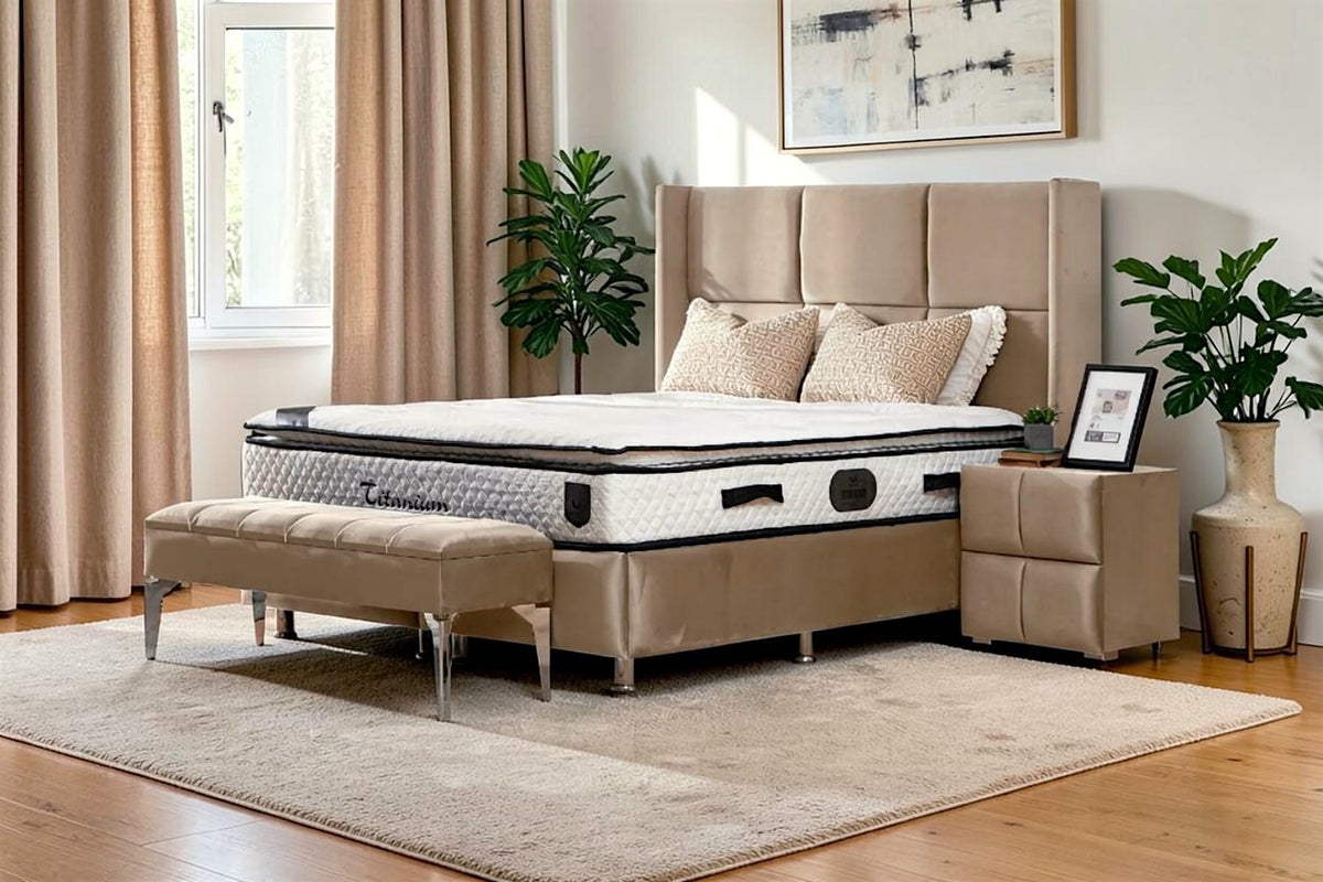 Lit Coffre RIO BEIGE - Velours