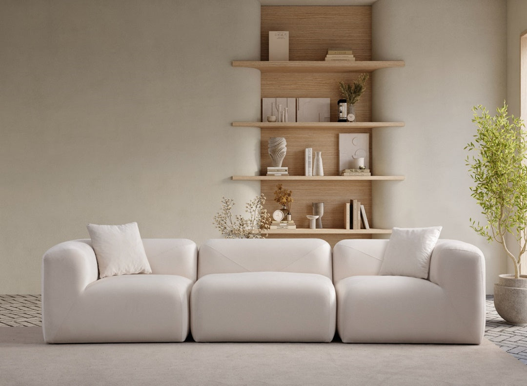 Canapé Modulable Nuage Velours Blanc Cassé