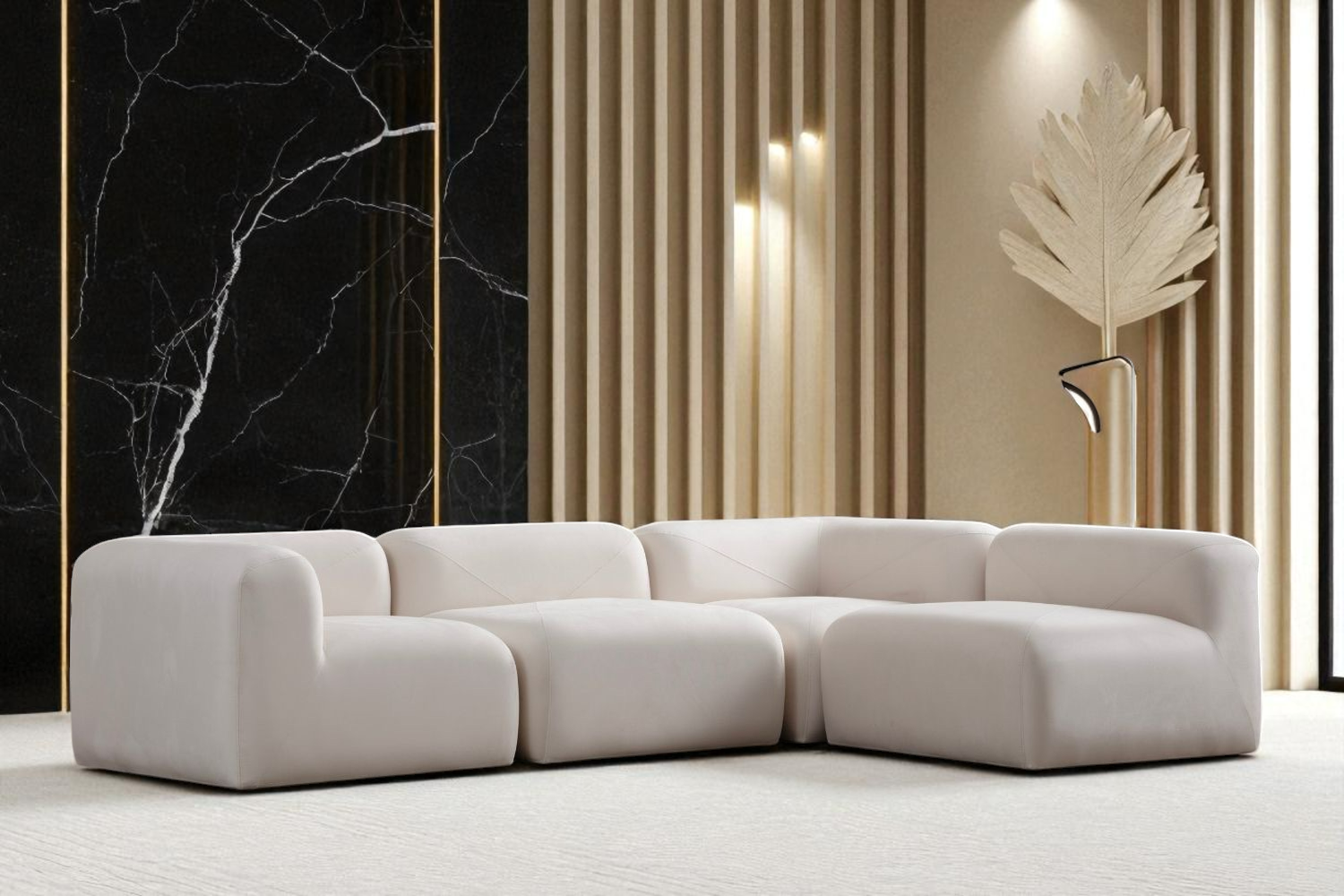 Canapé Modulable Nuage Velours Blanc Cassé