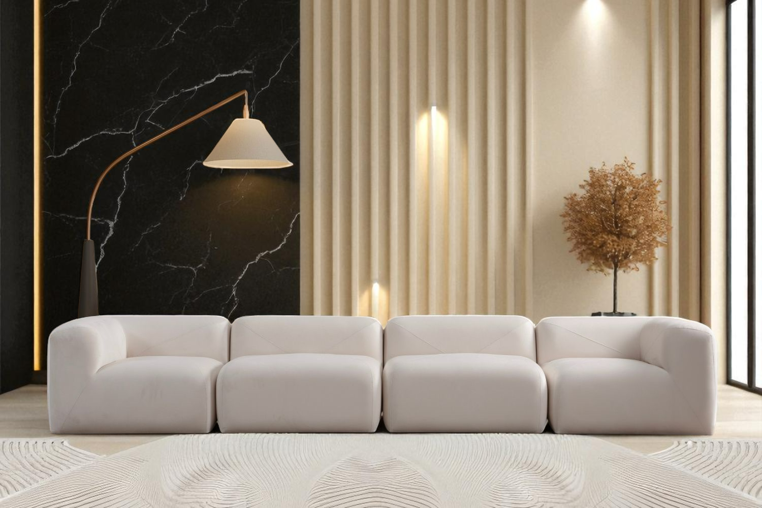 Canapé Modulable Nuage Velours Blanc Cassé