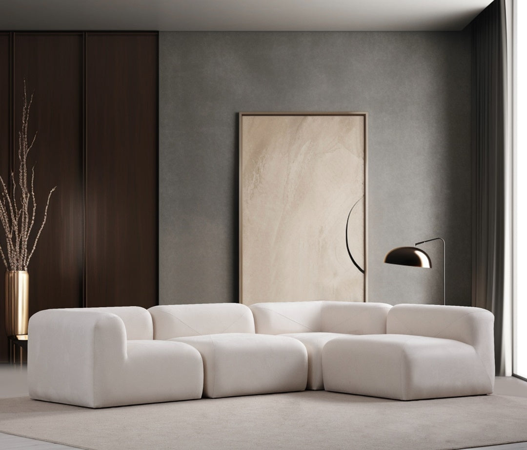 Canapé Modulable Nuage Velours Blanc Cassé