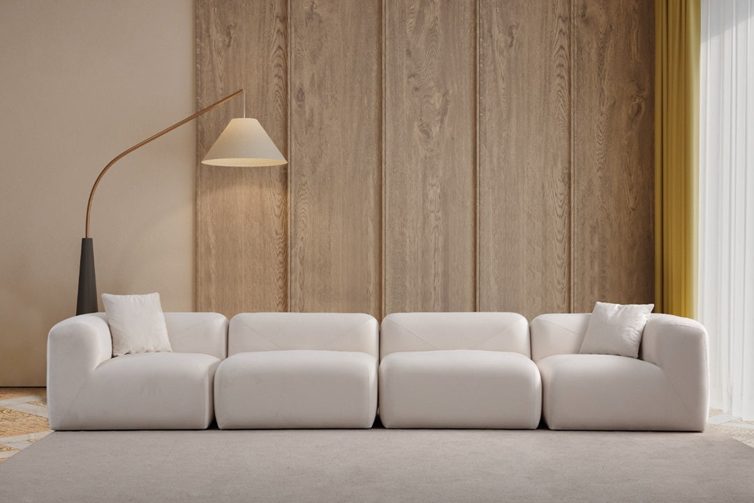 Canapé Modulable Nuage Velours Blanc Cassé