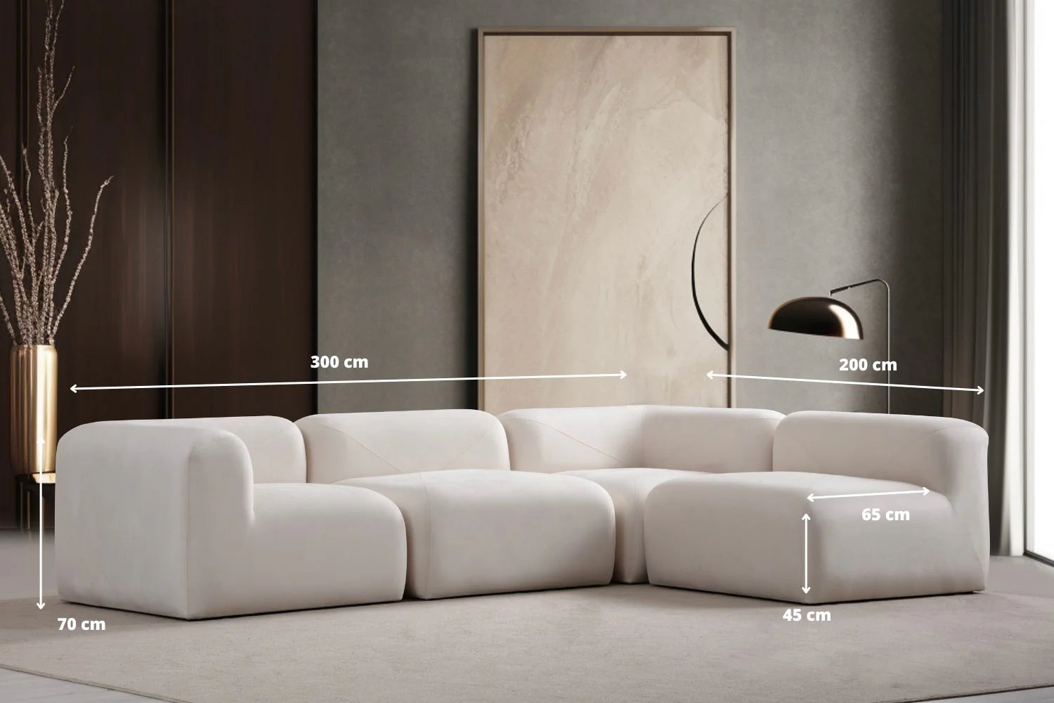 Canapé Modulable Nuage Velours Blanc Cassé