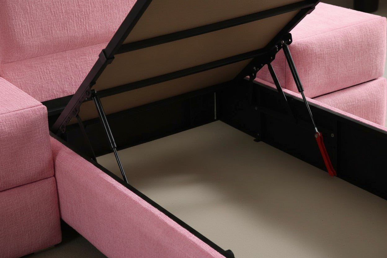 Lit Coffre 1 Place CLOUTÉ ROSE - Velours