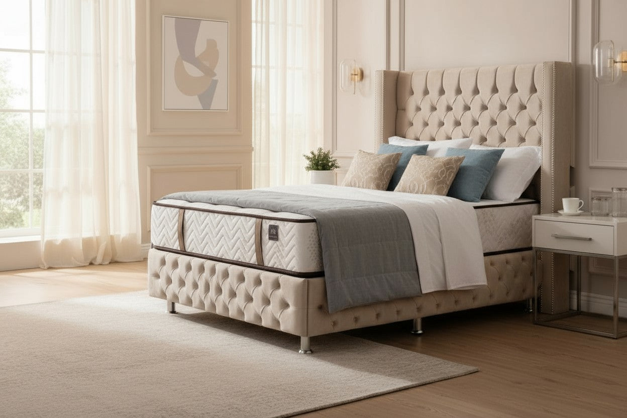 Lit Coffre 1 Place CLOUTÉ BEIGE - Velours