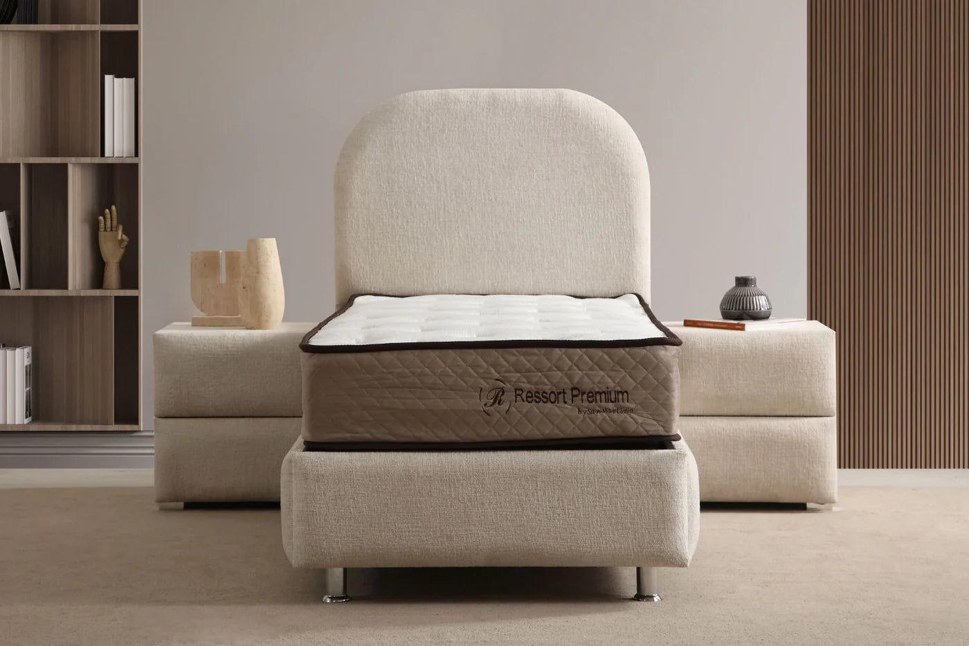 Lit Coffre 1 Place JADE BLANC CASSÉ - Chenille