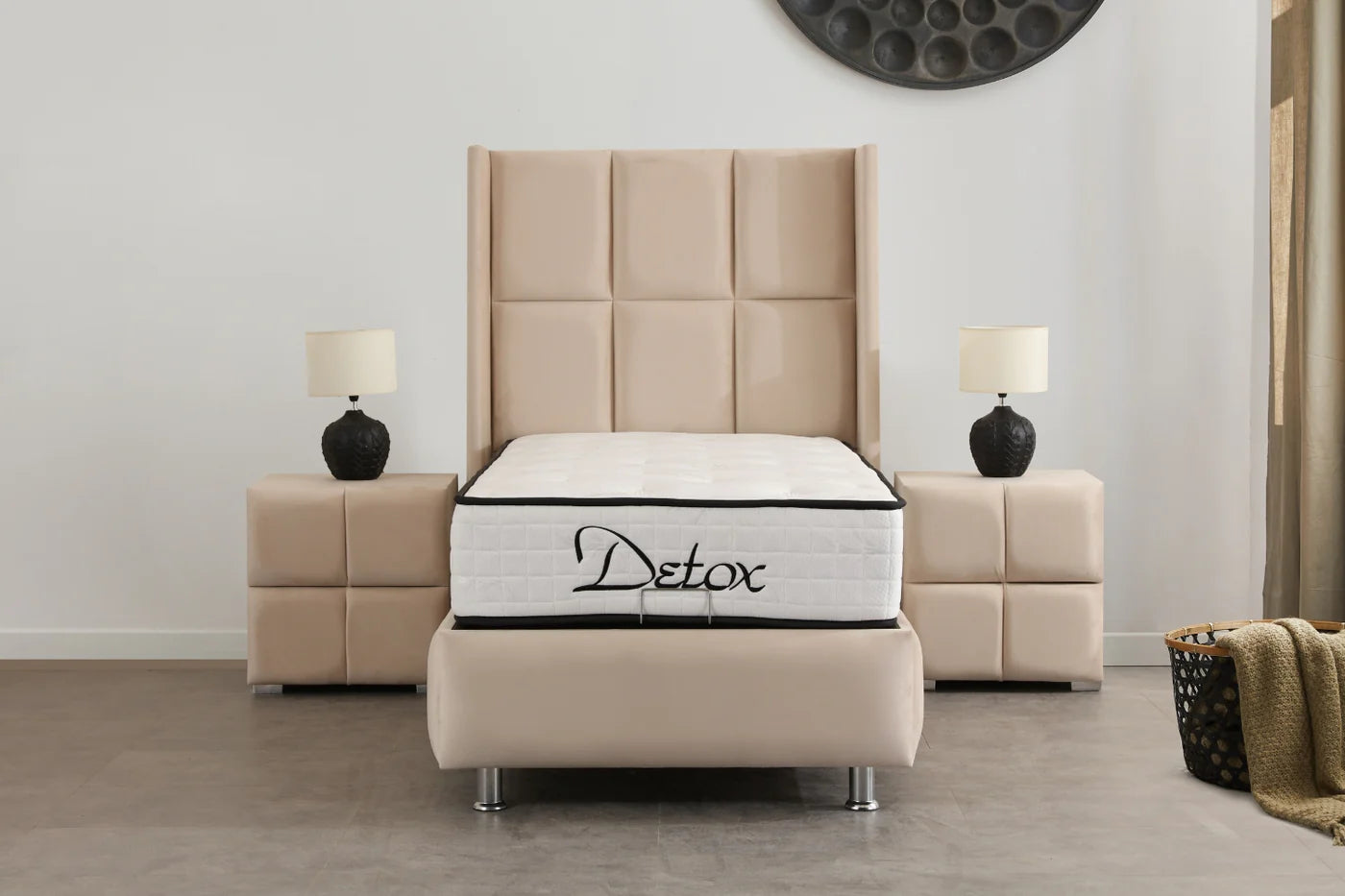 Lit Coffre 1 Place RIO BEIGE - Velours