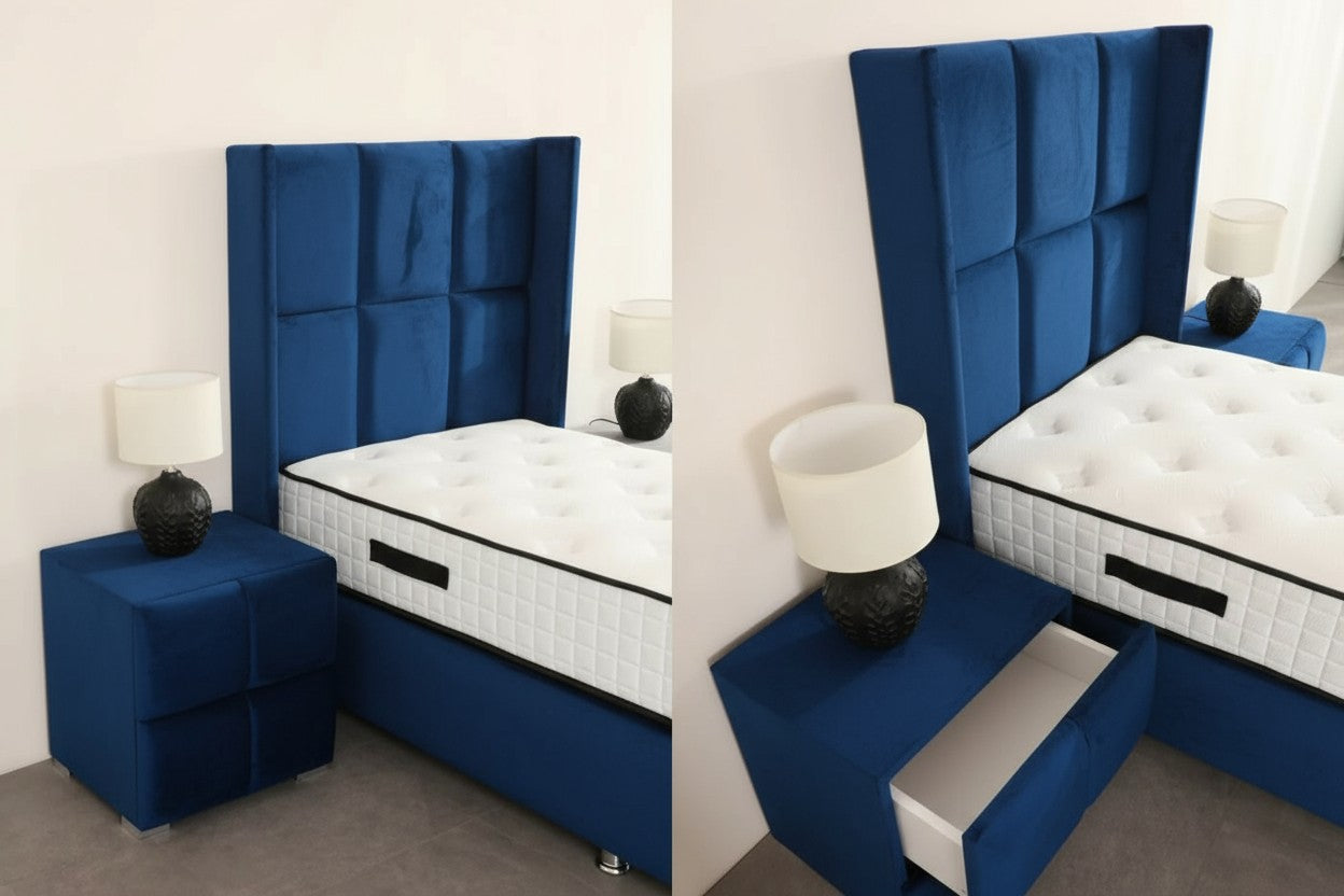 Lit Coffre 1 Place RIO BLEU MARINE - Velours