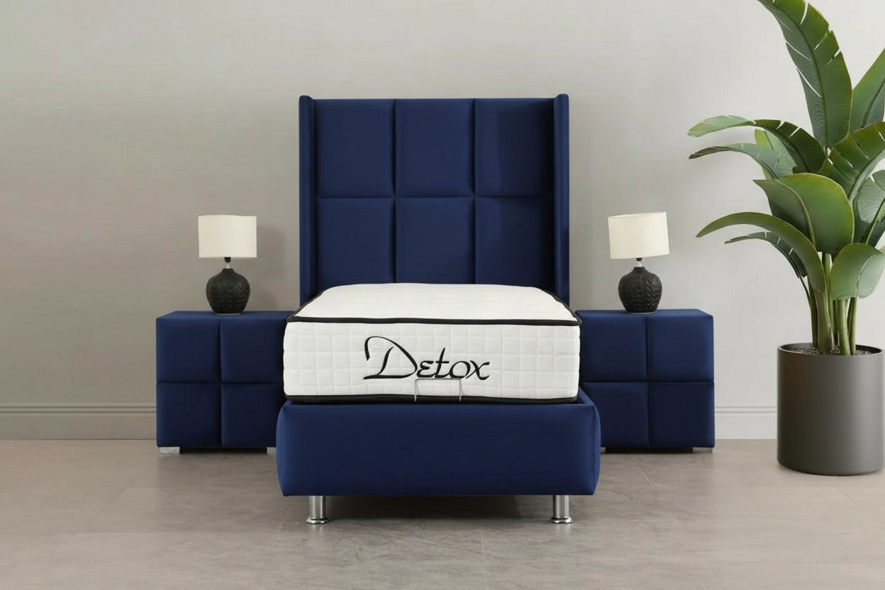 Lit Coffre 1 Place RIO BLEU MARINE - Velours