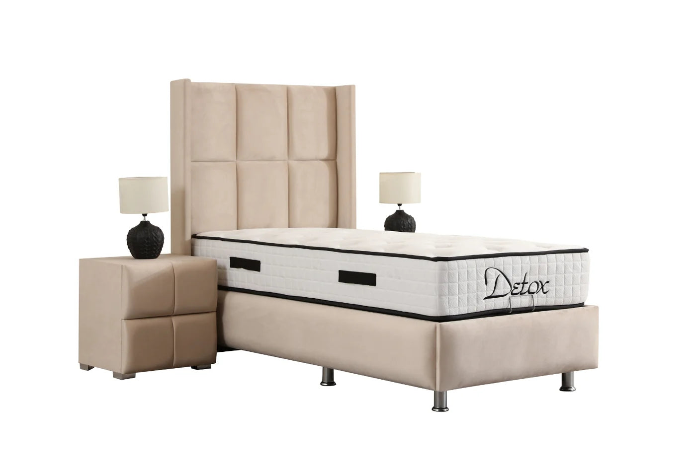 Lit Coffre 1 Place RIO BEIGE - Velours