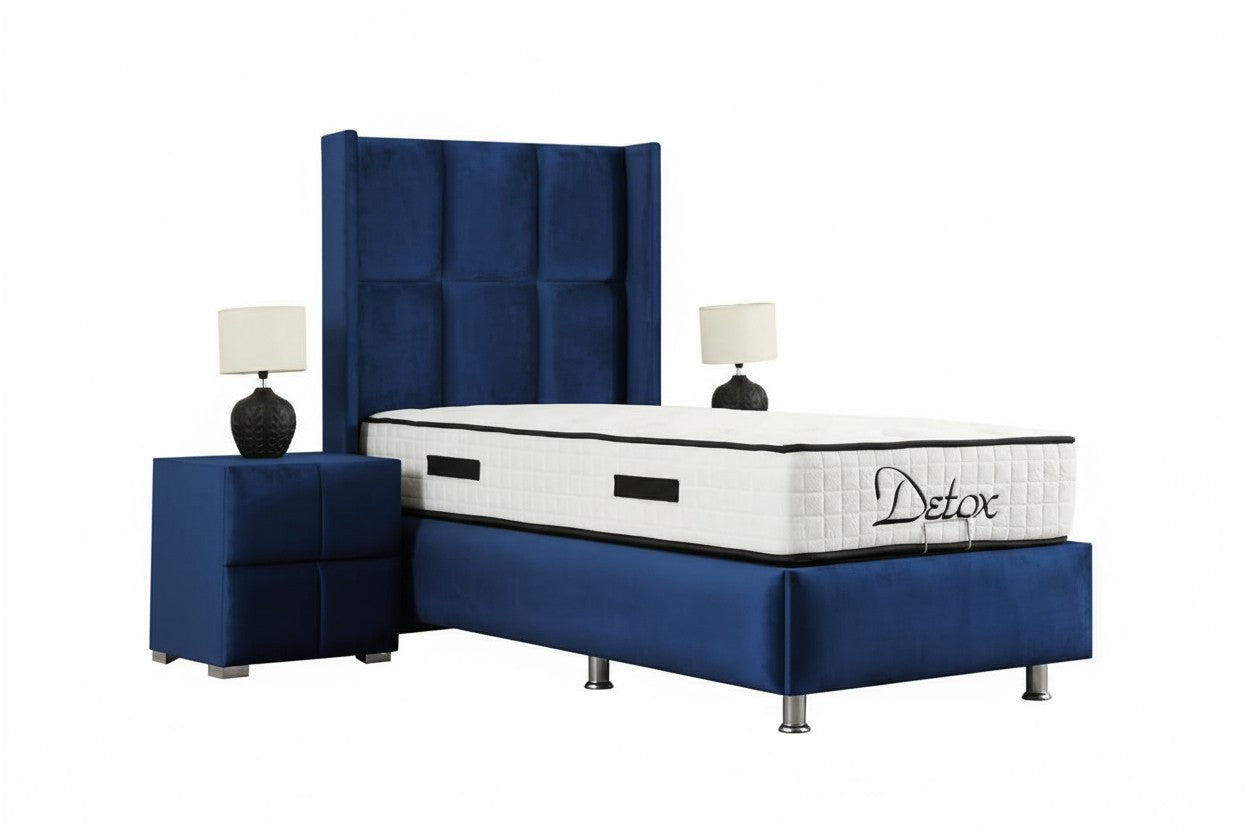 Lit Coffre 1 Place RIO BLEU MARINE - Velours