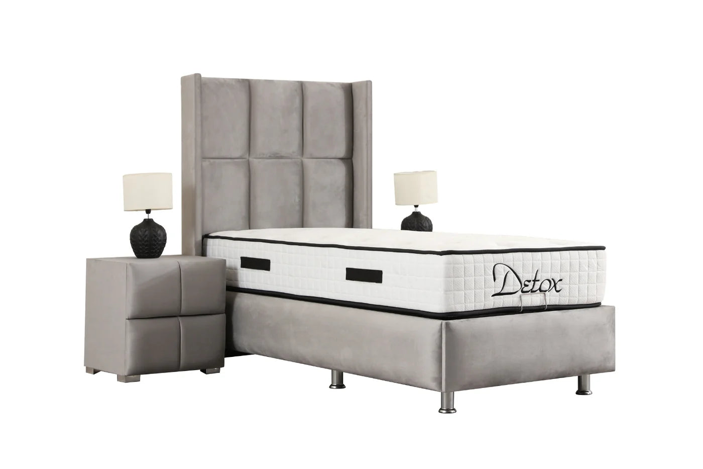 Lit Coffre 1 Place RIO GRIS - Velours