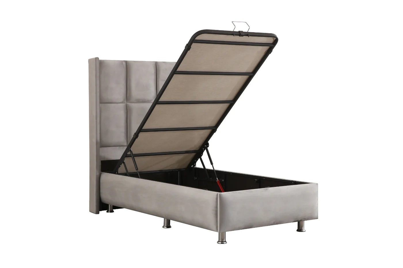 Lit Coffre 1 Place RIO GRIS - Velours