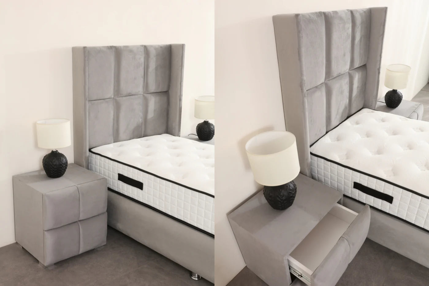 Lit Coffre 1 Place RIO GRIS - Velours