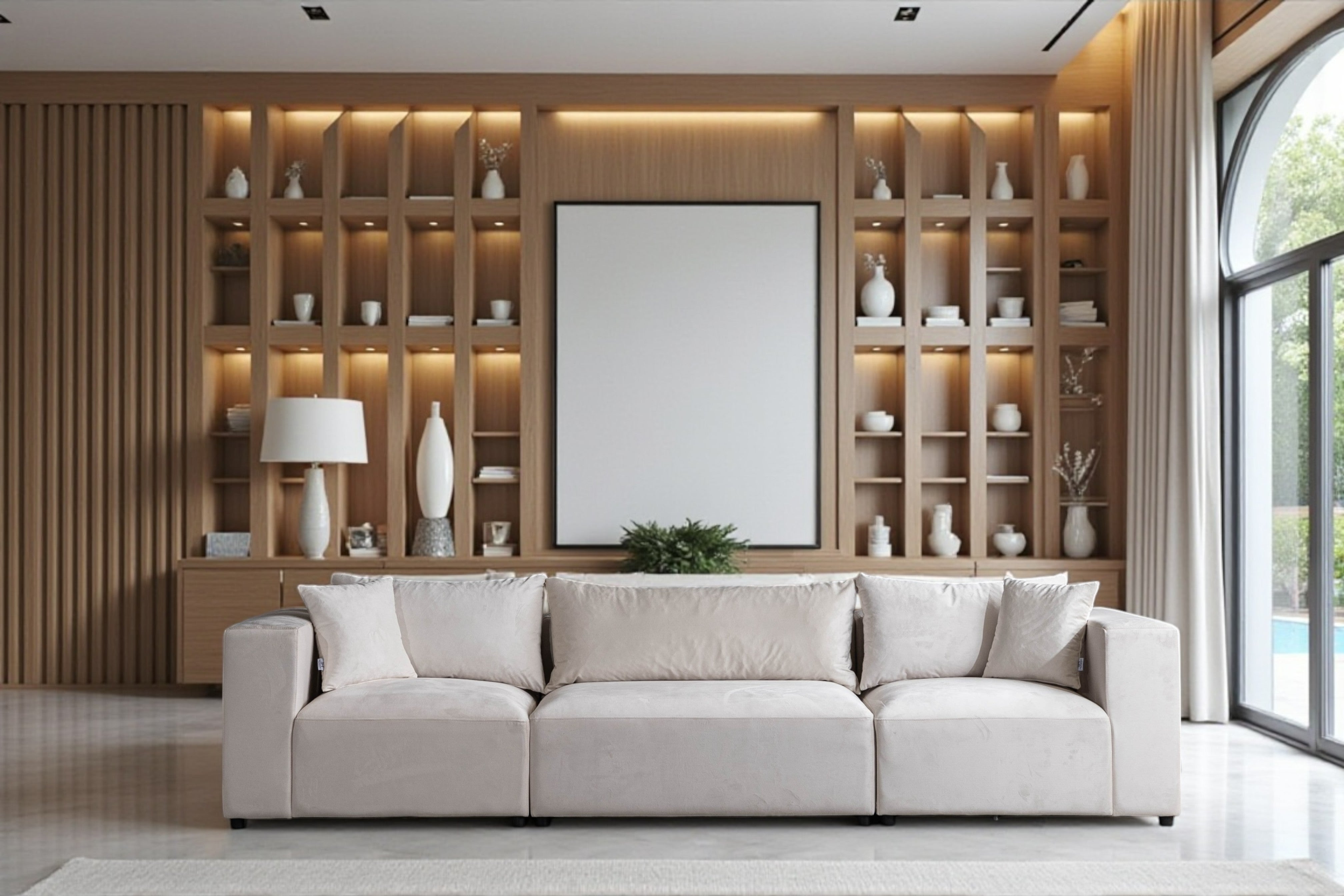 Canapé Modulable Azra Velours Blanc Cassé