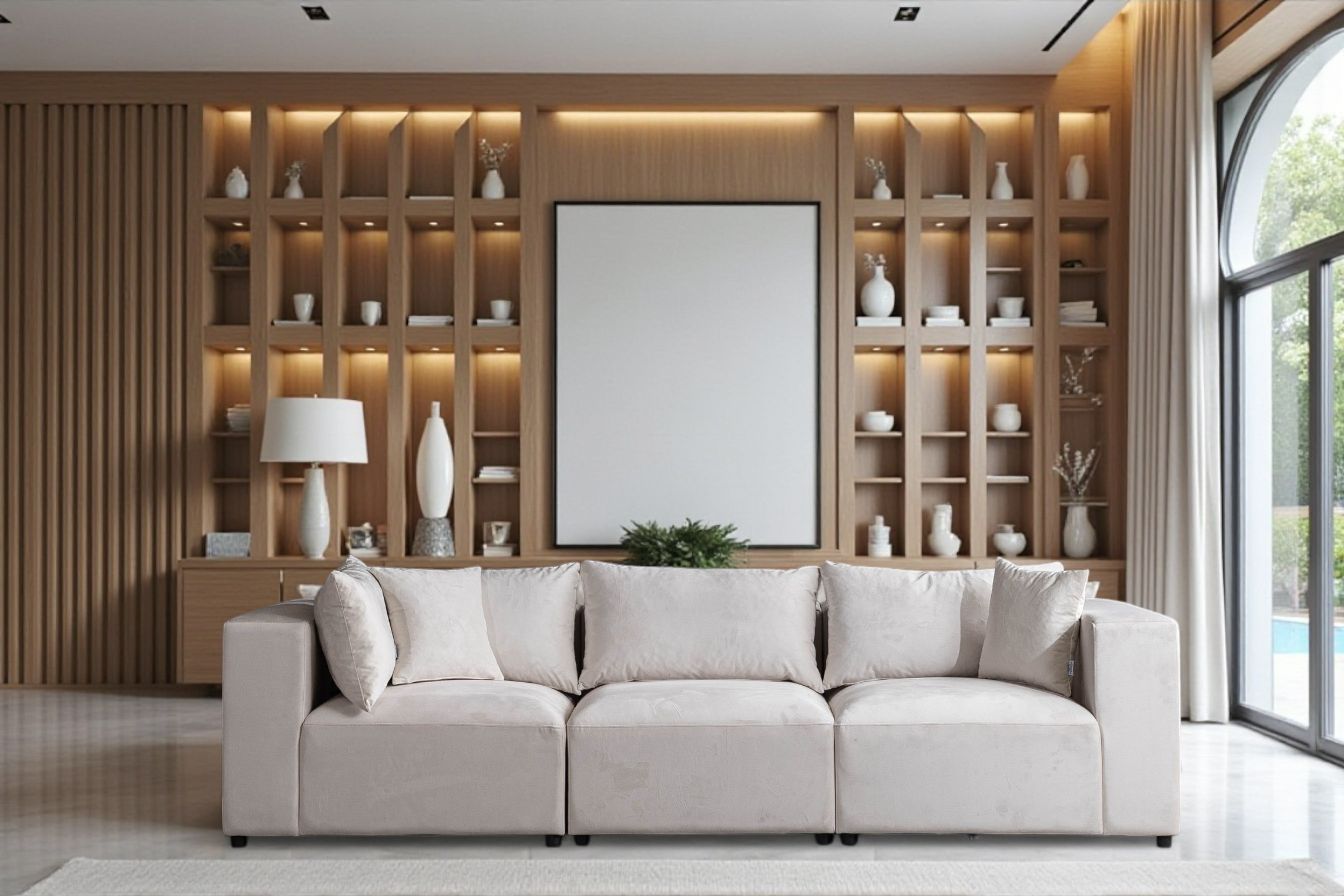 Canapé Modulable Azra Velours Blanc Cassé