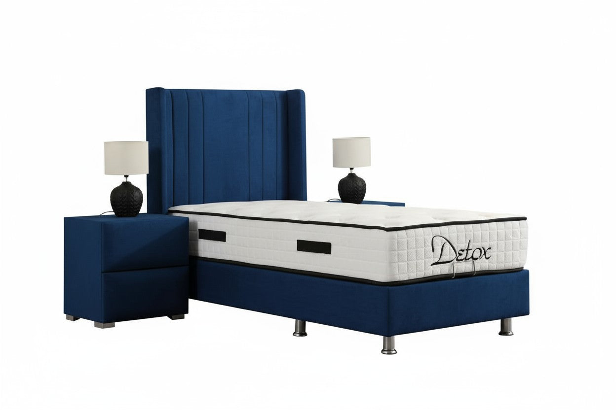 Lit Coffre 1 Place ALMA BLEU MARINE - Velours