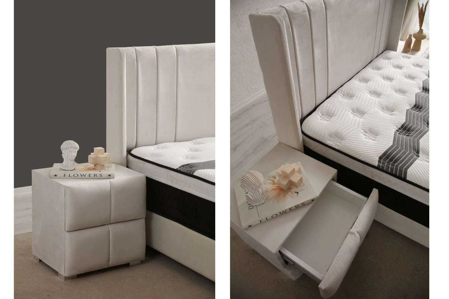 Lit Coffre ALMA BEIGE - Velours