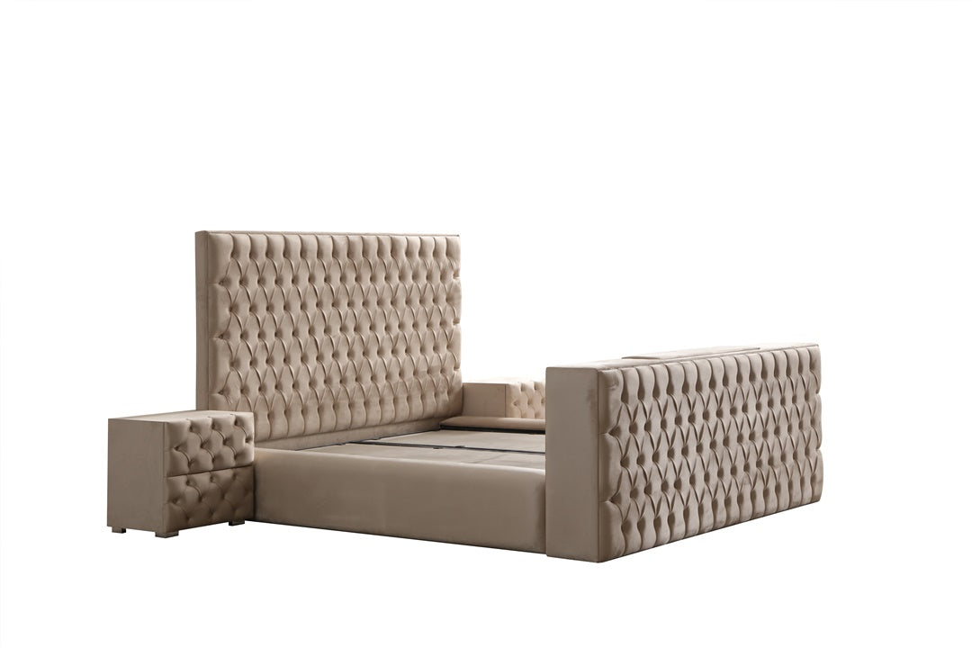 Lit Coffre TV Intégré CAPITY BEIGE - Velours