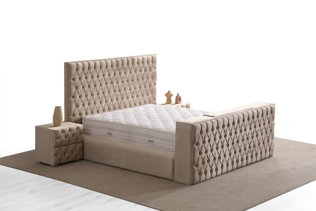 Lit Coffre TV Intégré CAPITY BEIGE - Velours