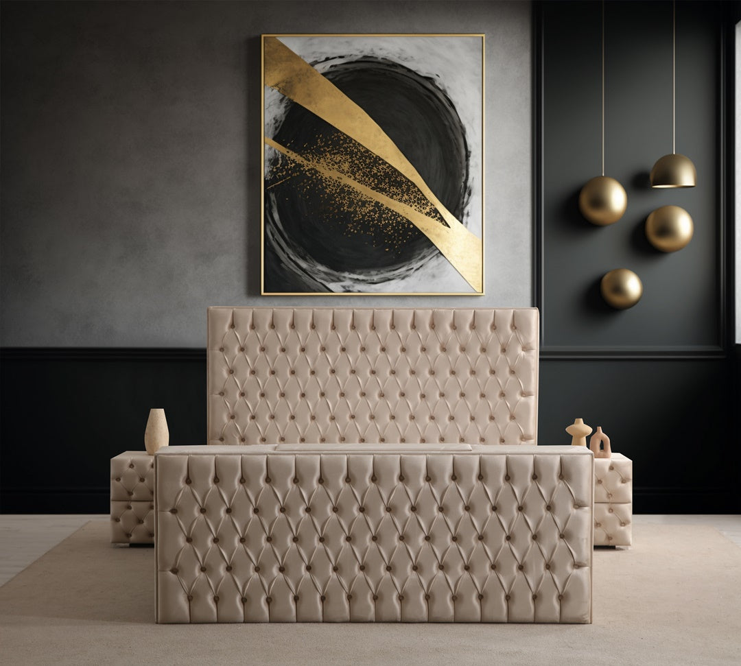 Lit Coffre TV Intégré CAPITY BEIGE - Velours