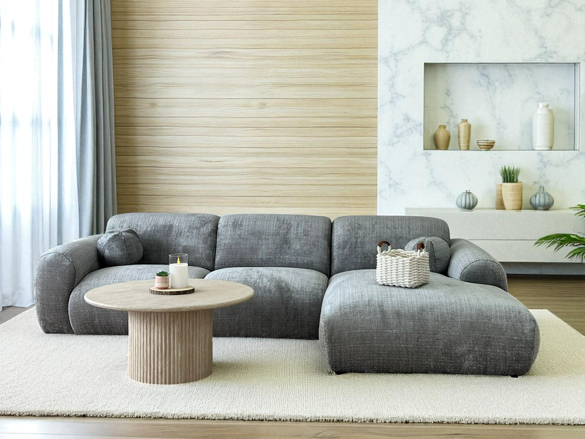 Canapé d'Angle Cloudy Tweed Gris