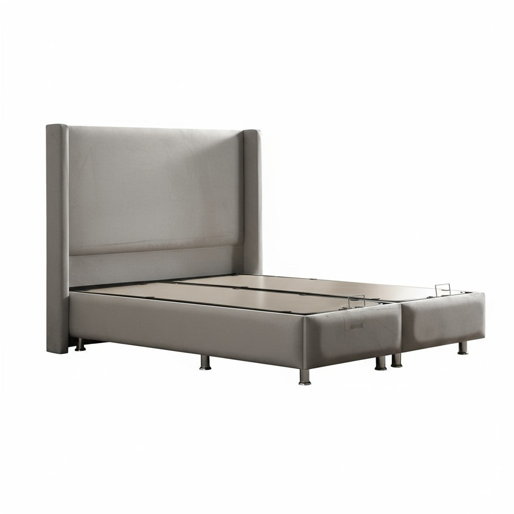 Lit Coffre COCO GRIS - Velours