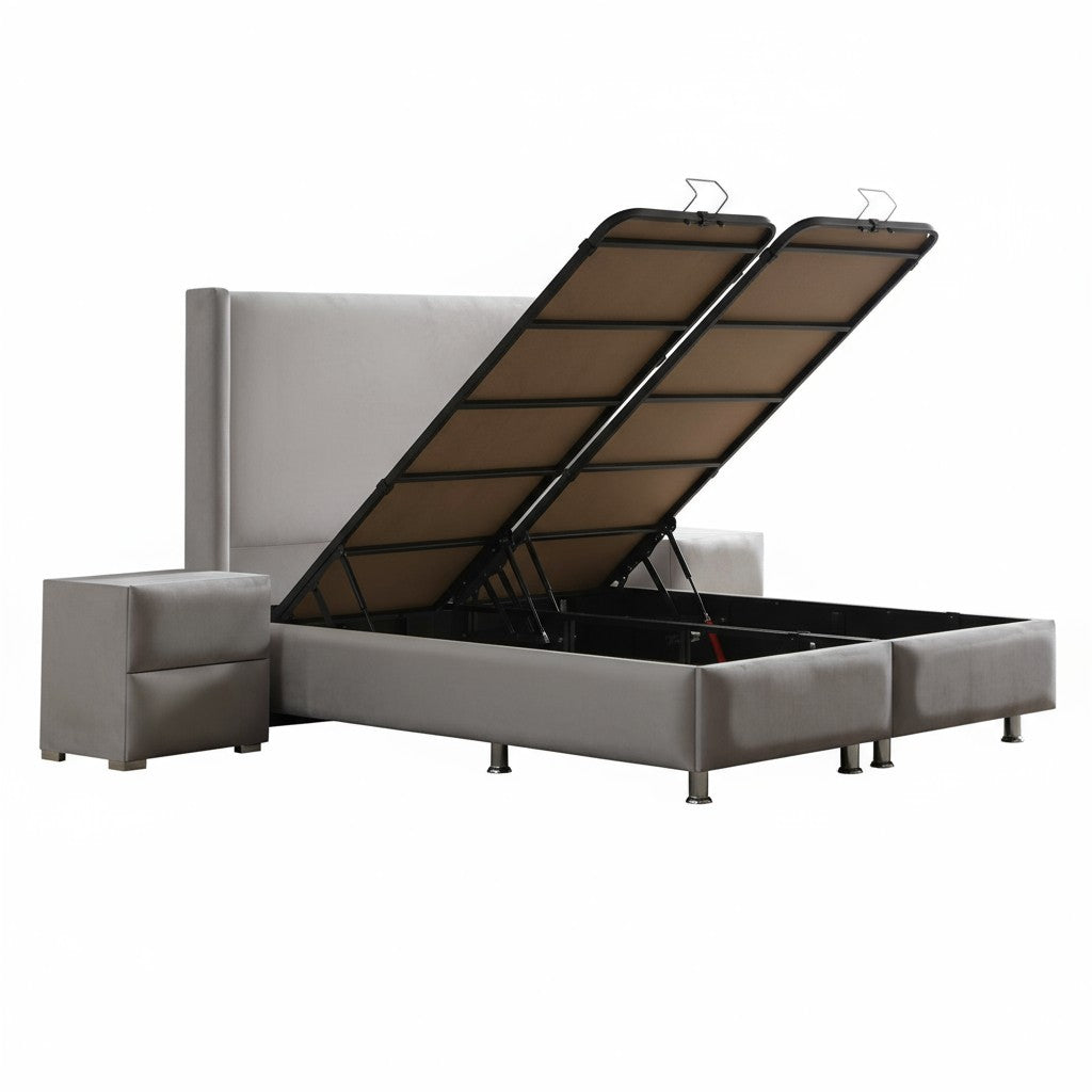 Lit Coffre COCO GRIS - Velours