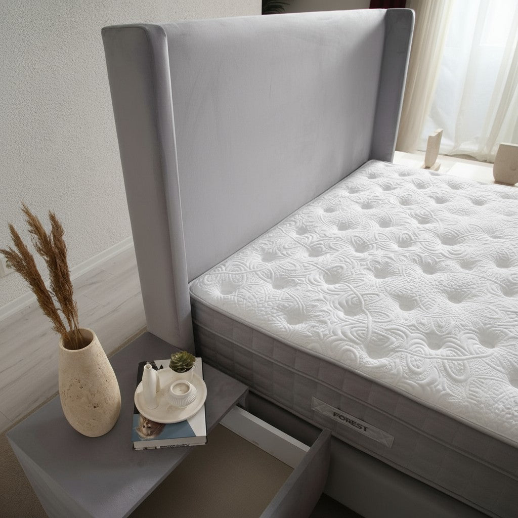 Lit Coffre COCO GRIS - Velours