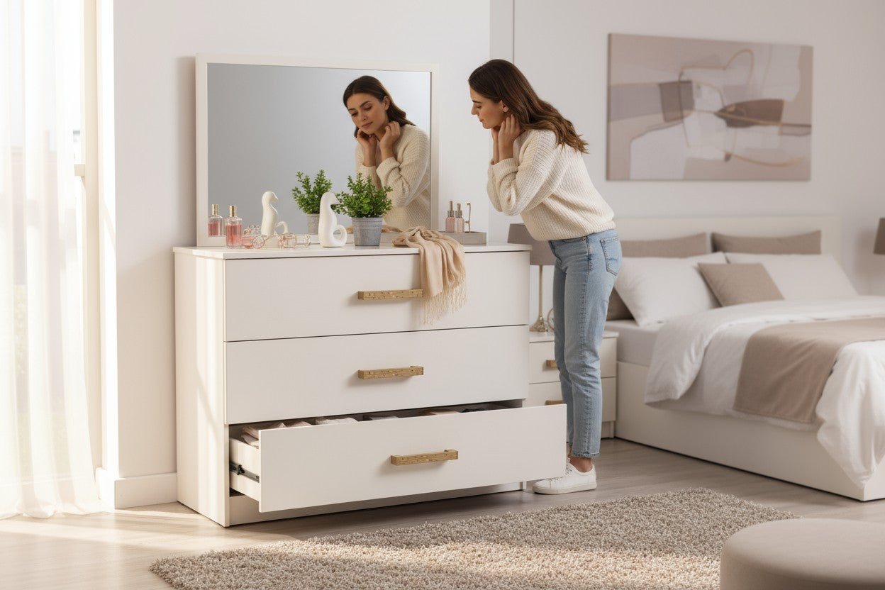 Coiffeuse 3 Tiroirs Gilina Beige