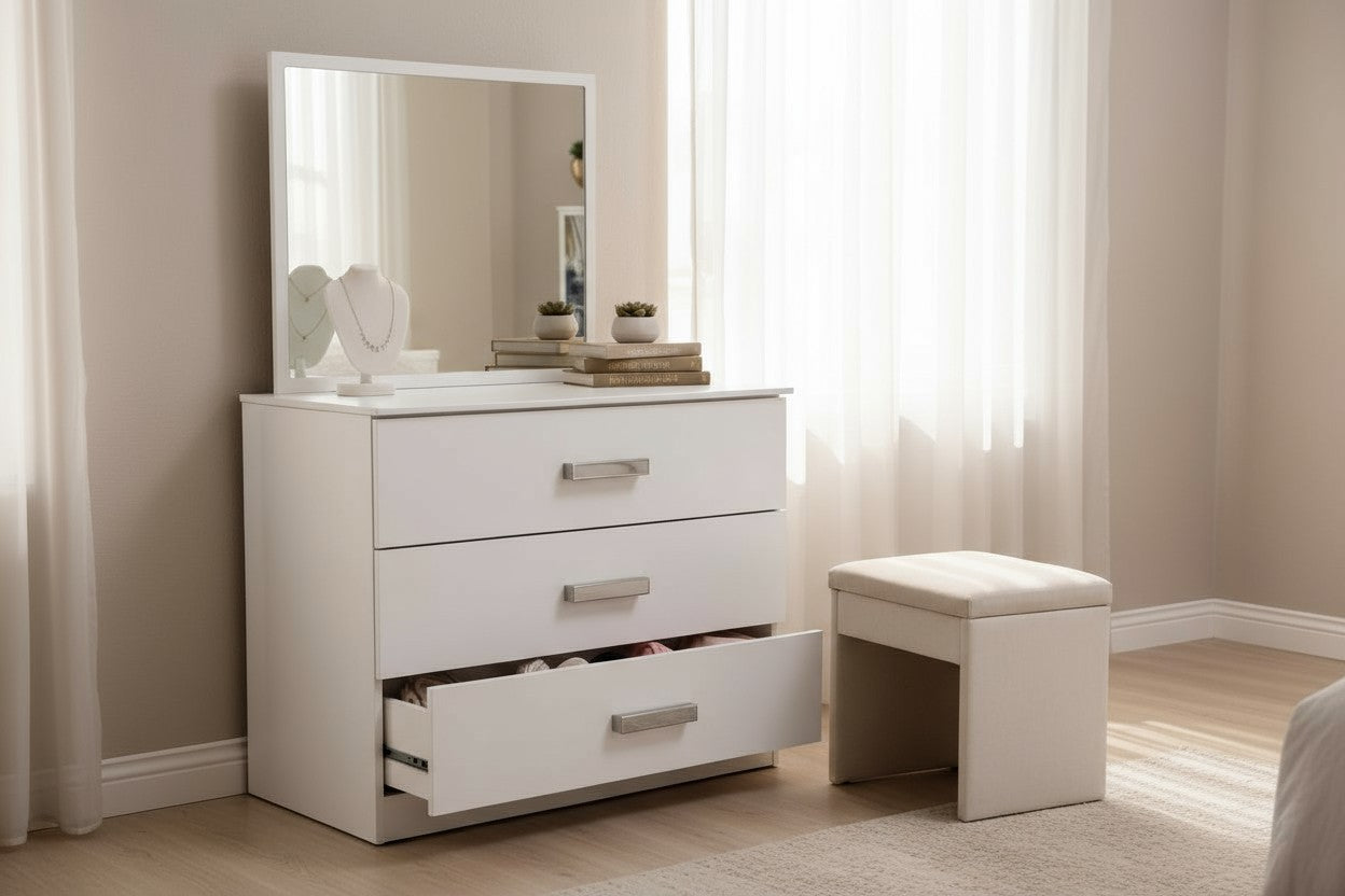 Coiffeuse 3 Tiroirs Gilina Blanc