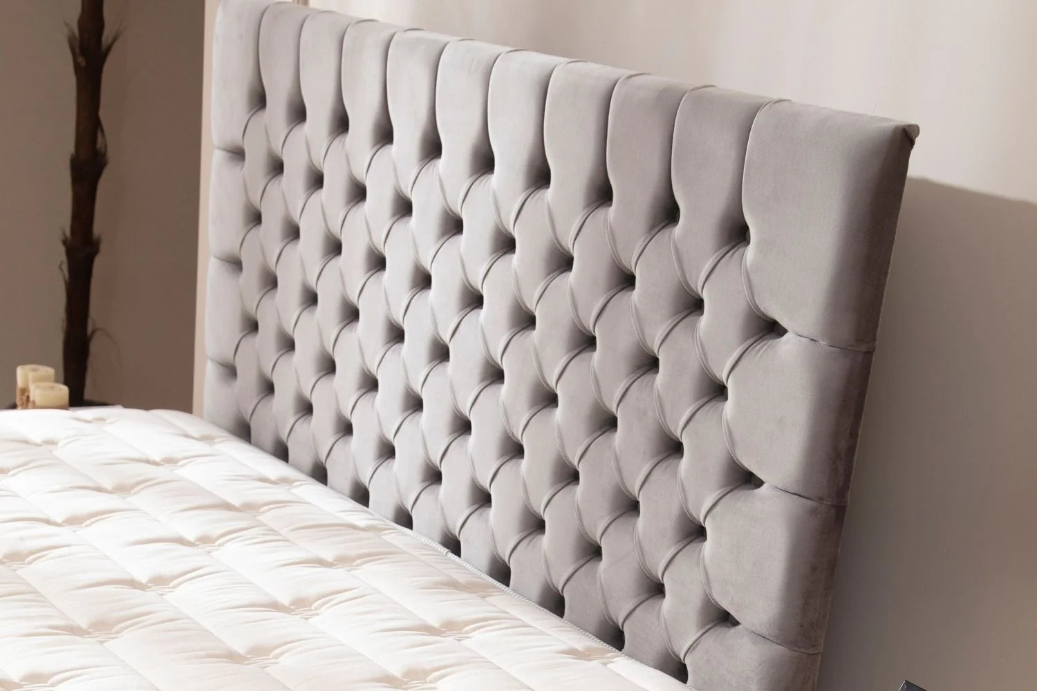 Lit Coffre LAGOS GRIS - Velours