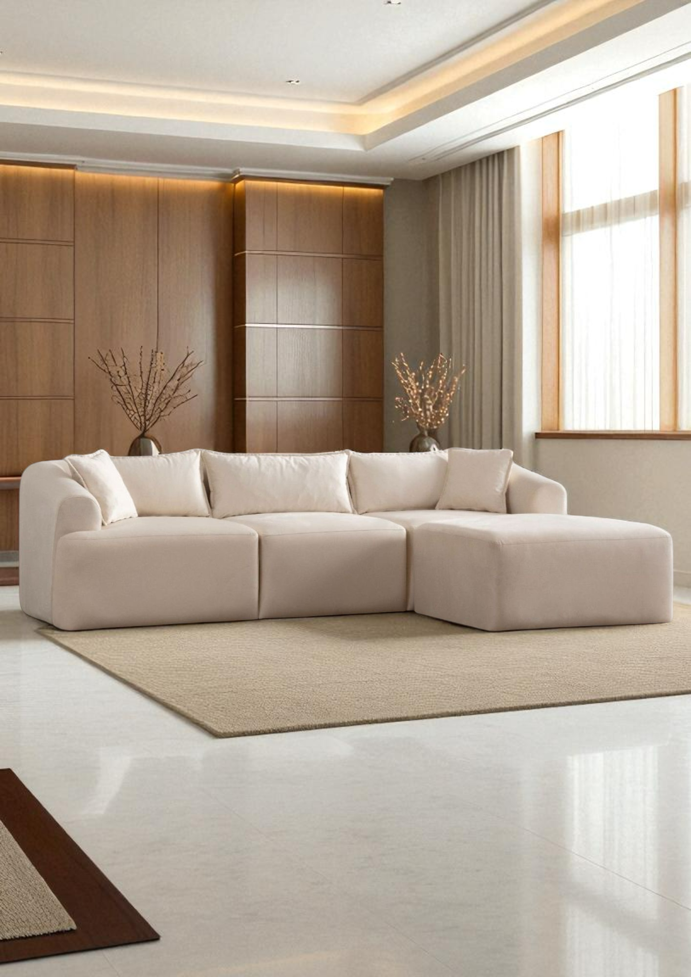 Canapé Modulable Mila Velours Blanc Cassé