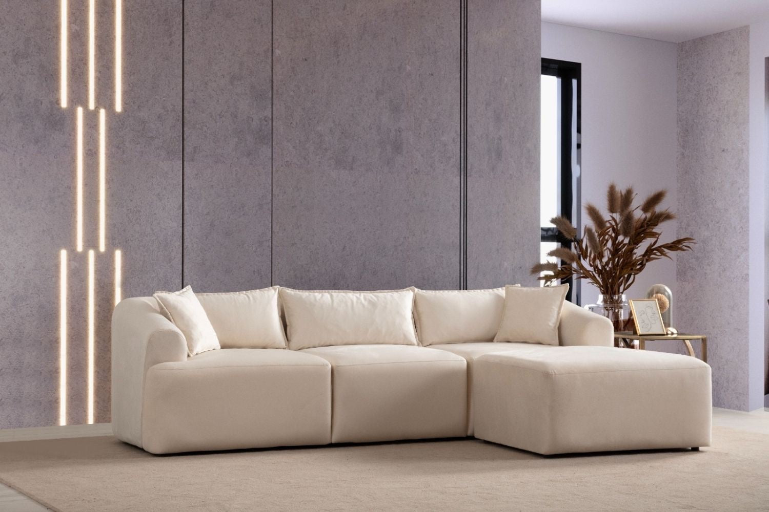 Canapé Modulable Mila Velours Blanc Cassé