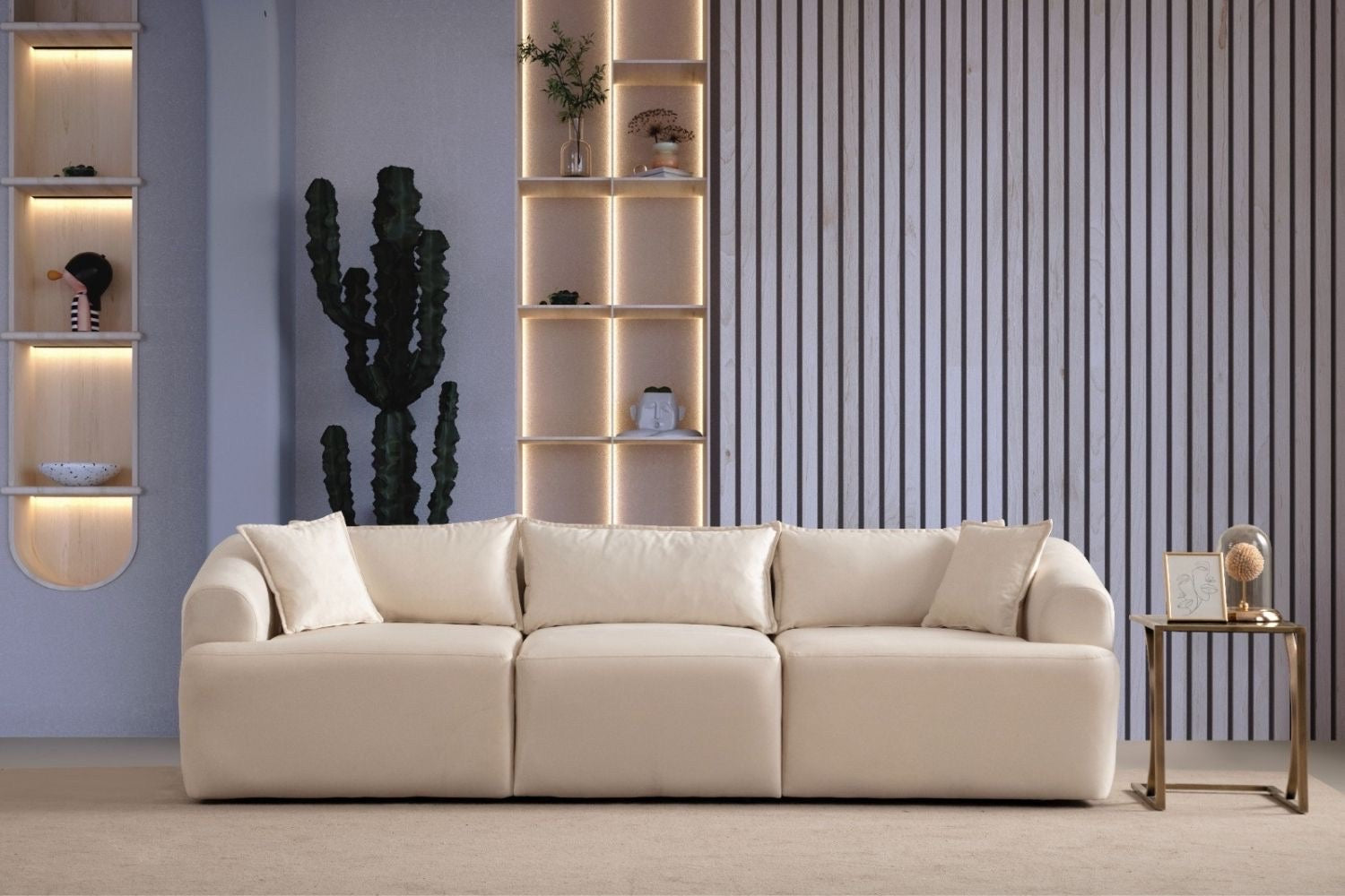 Canapé Modulable Mila Velours Blanc Cassé