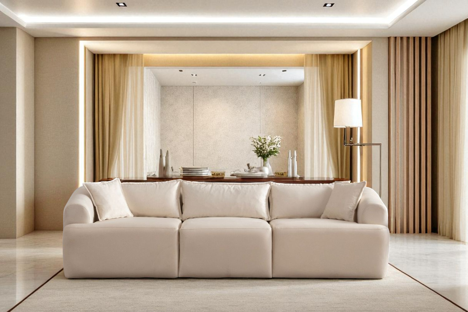 Canapé Modulable Mila Velours Blanc Cassé