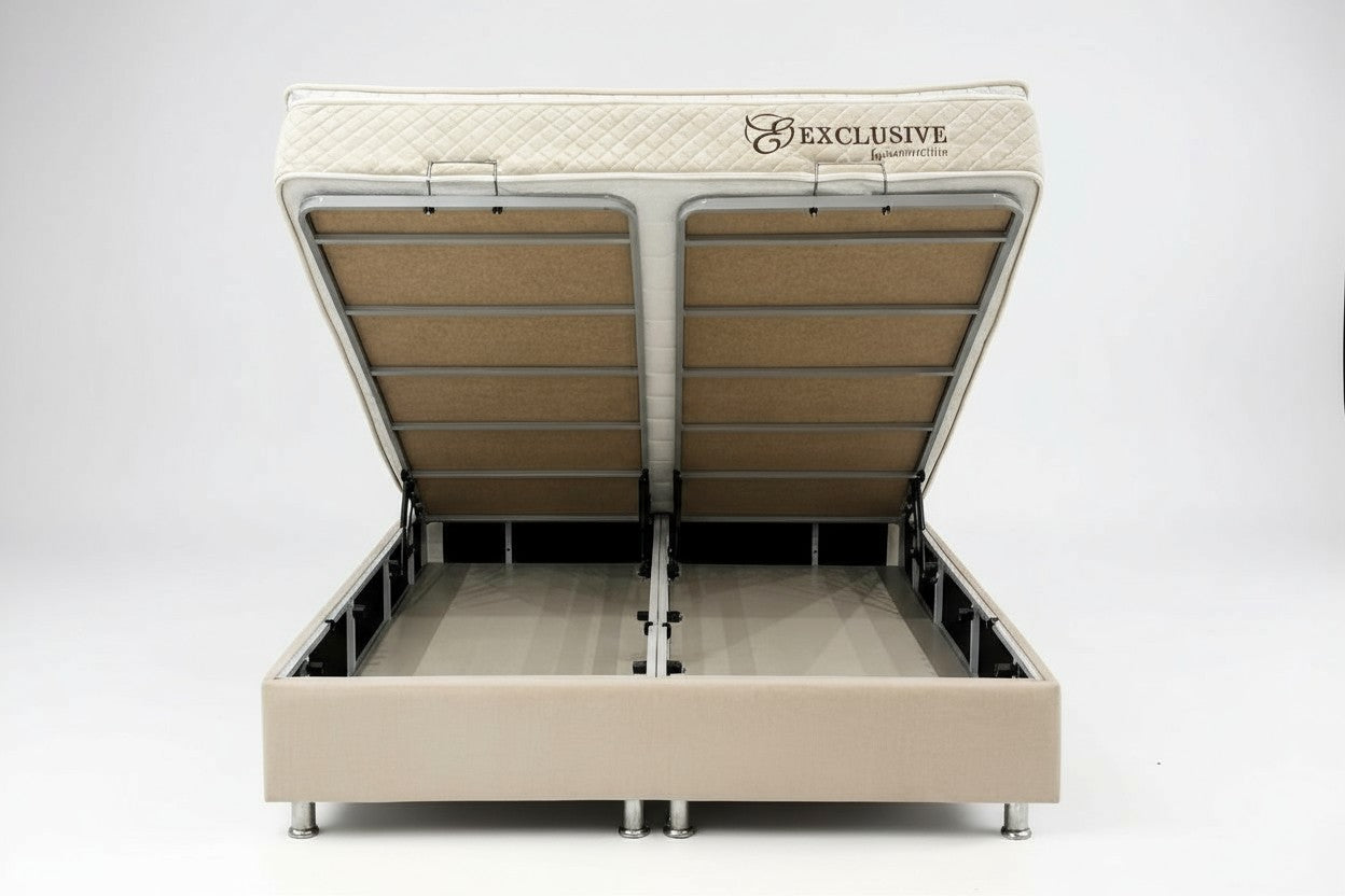 Lit Coffre NEVA BEIGE - Velours