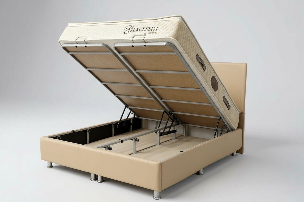 Lit Coffre NEVA BEIGE - Velours