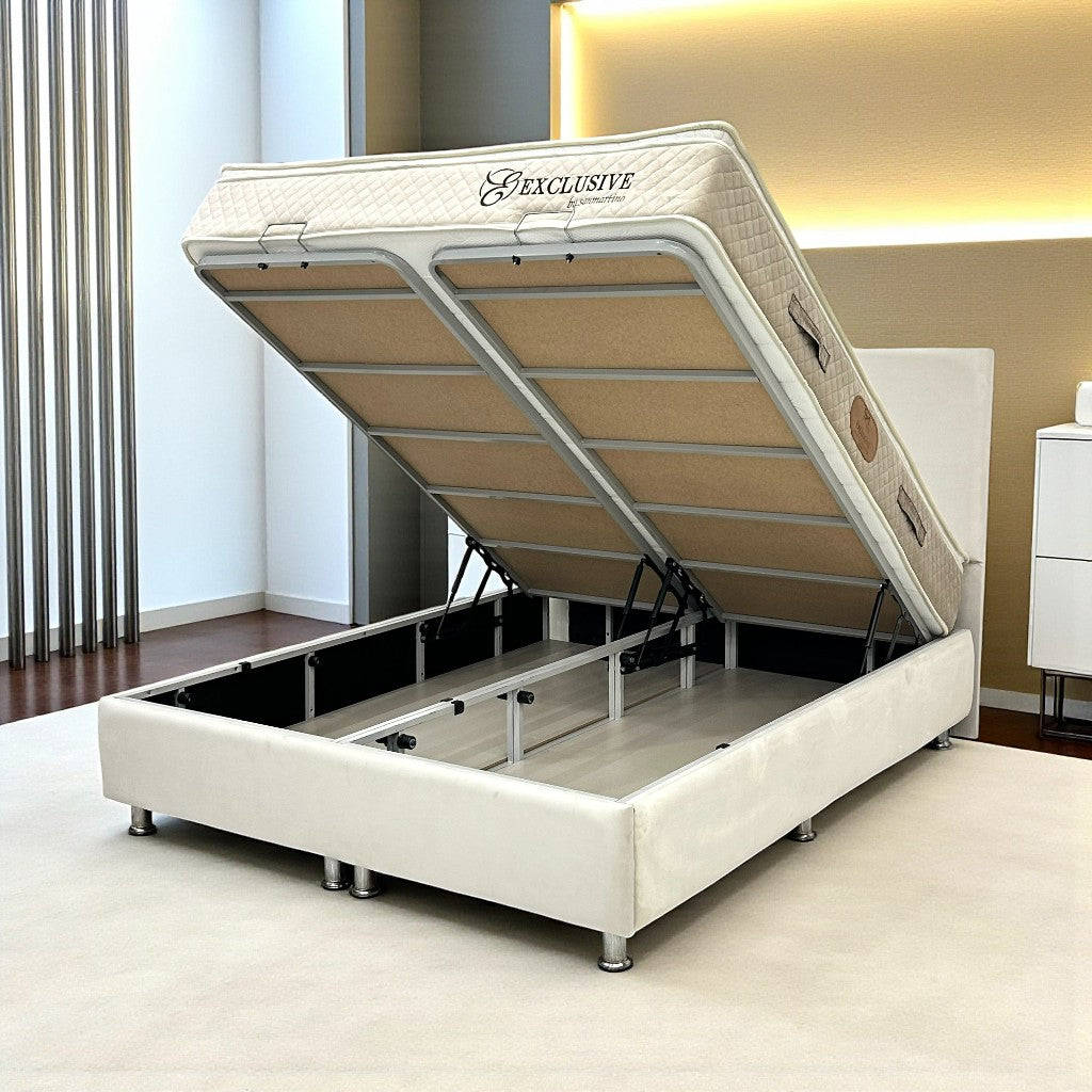 Lit Coffre NEVA BLANC CASSÉ - Velours