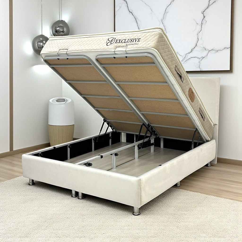 Lit Coffre NEVA BLANC CASSÉ - Velours